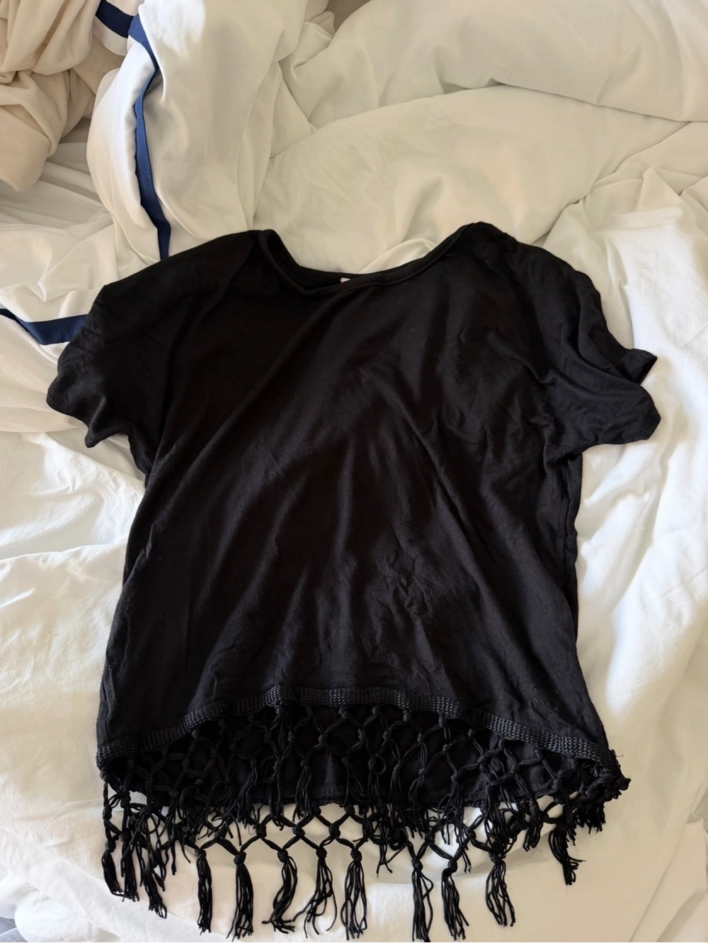 Superdown Black Fringe Hem Top